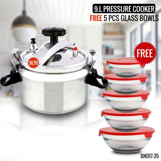 2 In1 Bundle Offer 9 Litre Pressure Cooker+5 Pcs Bowl Set BND17-35