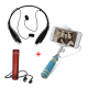 3 In 1 Bundle Neckband Bluetooth Stereo Headset + Selfie Stick + Power Bank