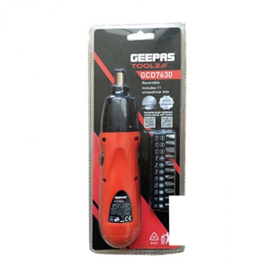 Geepas Cordless Screwdriver For 6V, 11Pcs Set - GCD7630