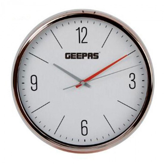 Geepas Plastic Wall Clock  Silver &amp; Rose Gold - GWC26015