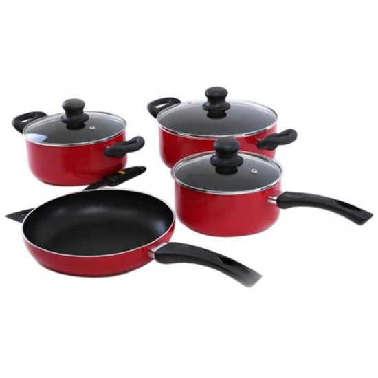 Royalford Scratch Resistant Cookware Set of 8 Pcs Red and Black - RF6082