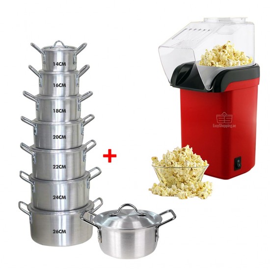 2 In 1 Bundle Offer 14 PCS Aluminum Cooking Pot And He-House Popcorn Maker 19142