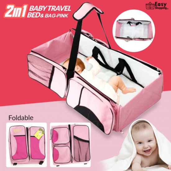 2 In 1 Baby Travel Bed & Bag-Pink