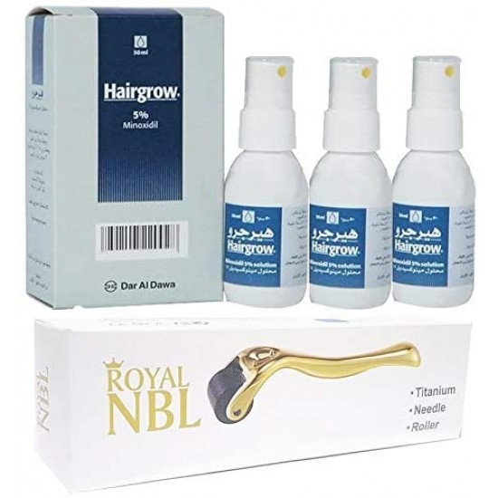 Royal NBL Derma Roller 0.5 MM with Hairgrow 5 Minoxidil 50ml 3 Month Supply