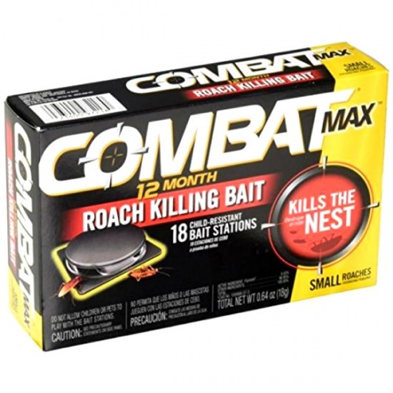 Combat 12 Month Roach Killing Bait, Small Roach Bait Station, 0.64 Ounce, 18 Count - Cockroaches Killer